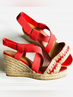Red Strappy Espadrille Wedge Sandal